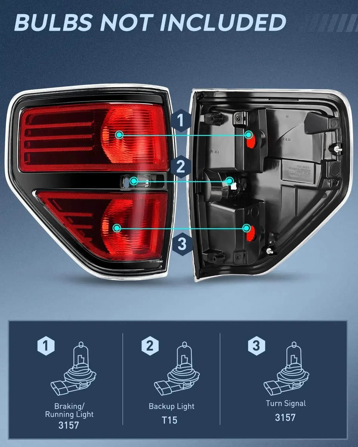 2009-2014 Ford F150 Tail light Assembly Rear Lamp Replacement OE Style Red Housing Driver Side