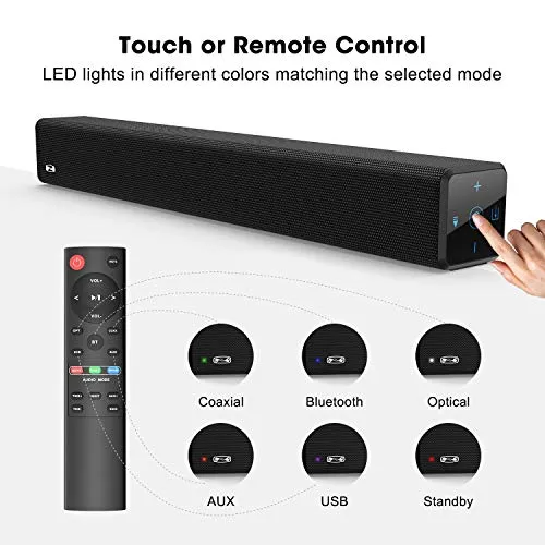 2.1 Channel 100Watt Sound bar(2020 Model), Bestisan Soundbar with Built in Subwoofer Bluetooth 5.1 Surround Sound Systems (32Inches, DSP, Touch Remote Control, Bass Adjustable)