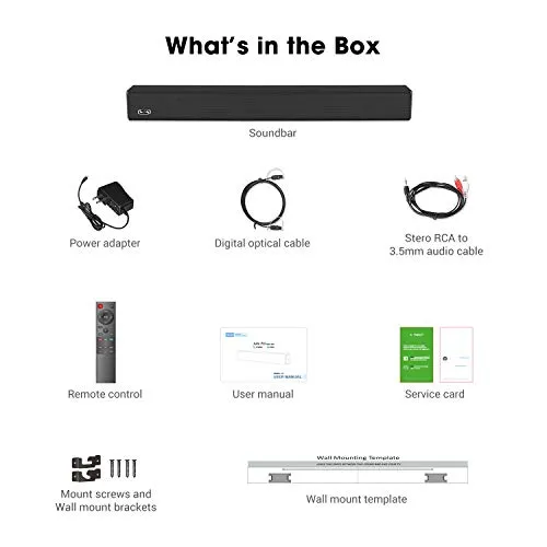 2.1 Channel 100Watt Sound bar(2020 Model), Bestisan Soundbar with Built in Subwoofer Bluetooth 5.1 Surround Sound Systems (32Inches, DSP, Touch Remote Control, Bass Adjustable)