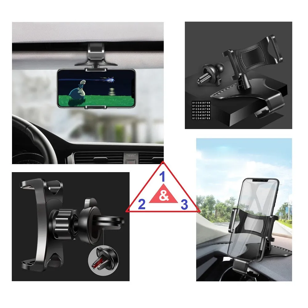 3 in 1 Car GPS Smartphone Holder: Dashboard / Visor Clamp   AC Grid Clip for Nokia 7.1 (2018) - Black