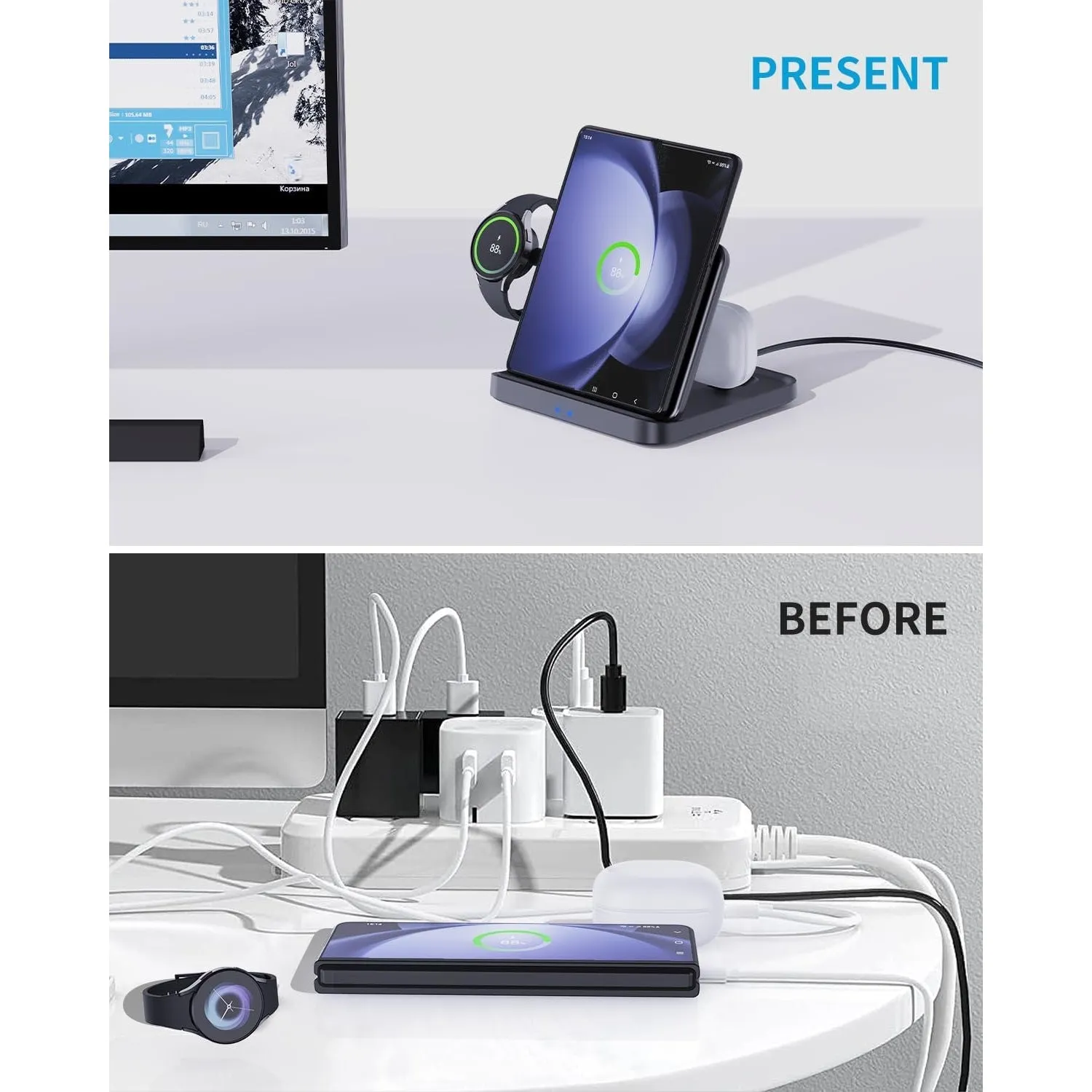 3 in 1 Wireless Charger Stand - Fast Charging Dock for Google Pixel Fold/7/6/5, Watch 2/1, Buds Pro