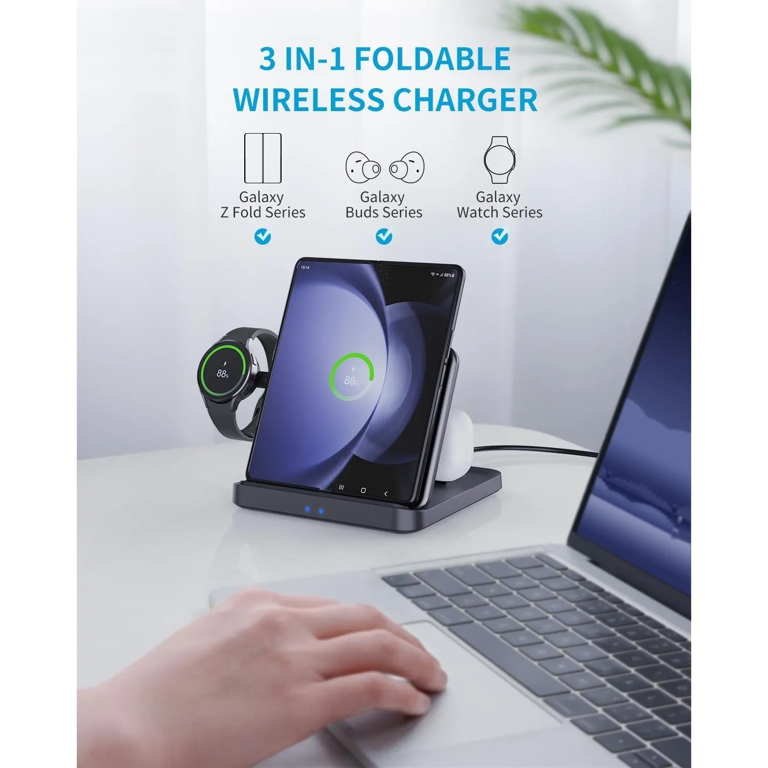 3 in 1 Wireless Charger Stand - Fast Charging Dock for Google Pixel Fold/7/6/5, Watch 2/1, Buds Pro