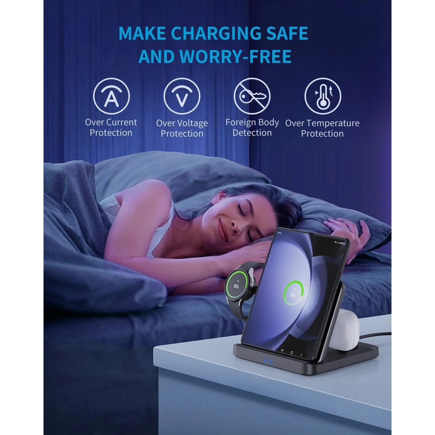 3 in 1 Wireless Charger Stand - Fast Charging Dock for Google Pixel Fold/7/6/5, Watch 2/1, Buds Pro