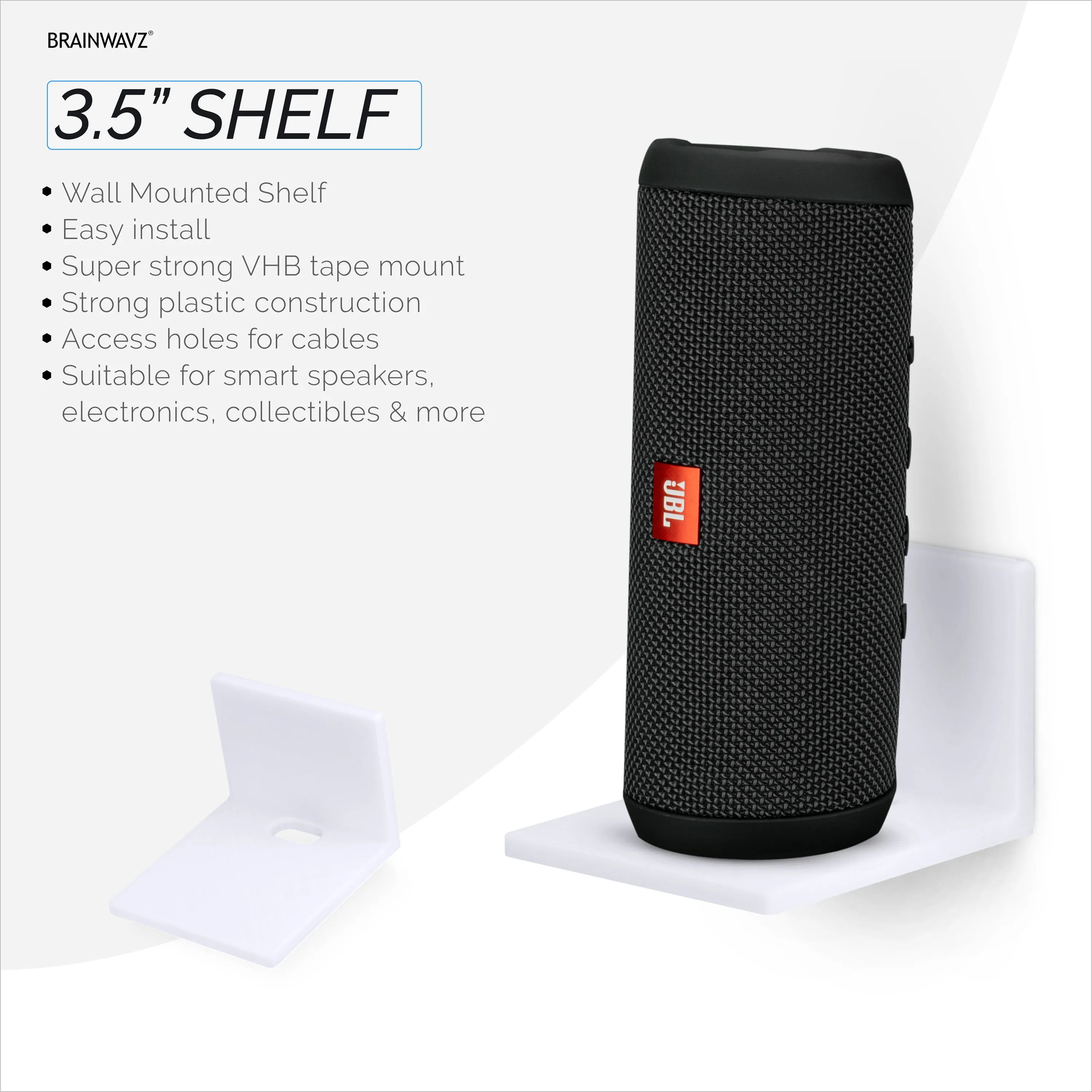 3.5” Small Floating Shelf Speaker & Camera Stand, Self Adhesive, No Screws Wall Mount For Cameras Baby Monitors Webcams