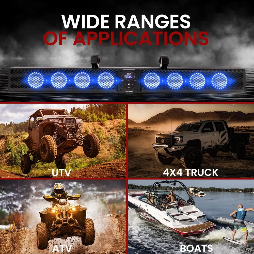 46" Wide Aluminum Alloy Sound Bar Speaker System W Aux/Bt/Usb/Rgb Lights And Remote Control, 8 X 30 Watts