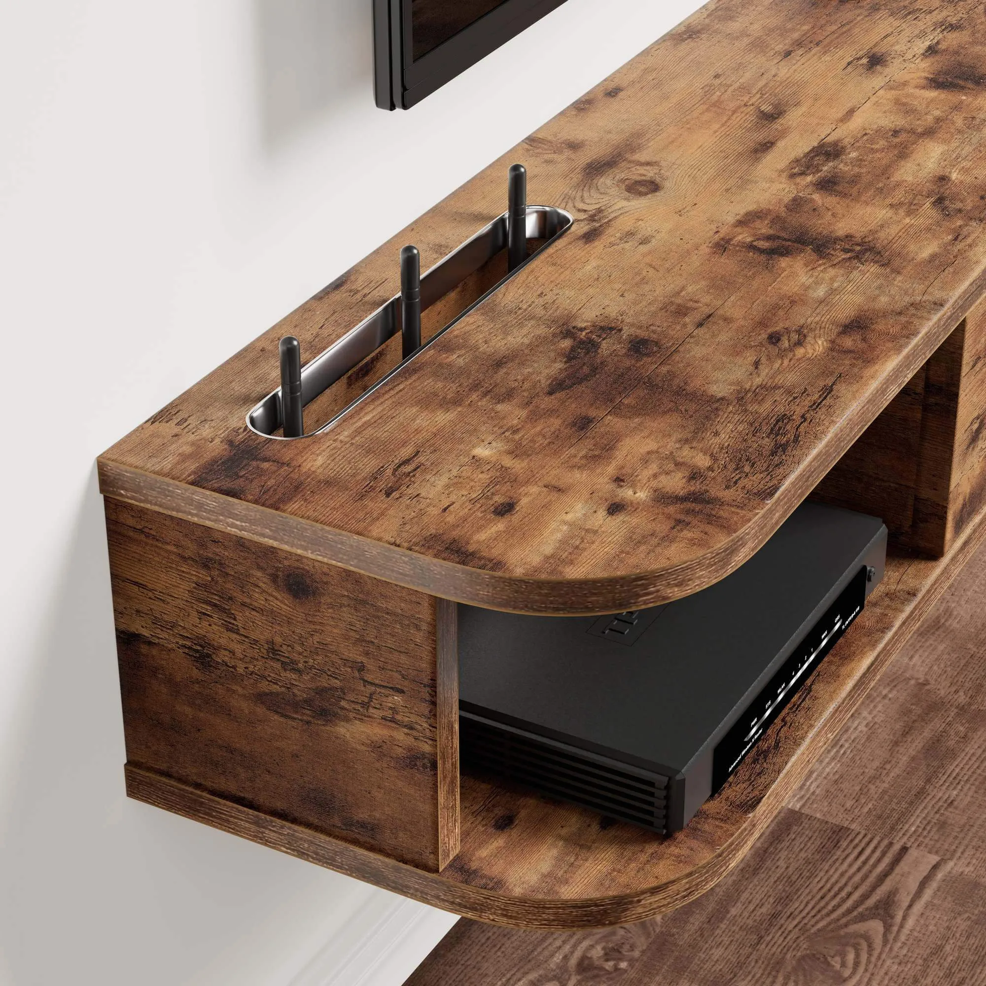 55.12" Eclan Rustic Brown Floating TV Stand