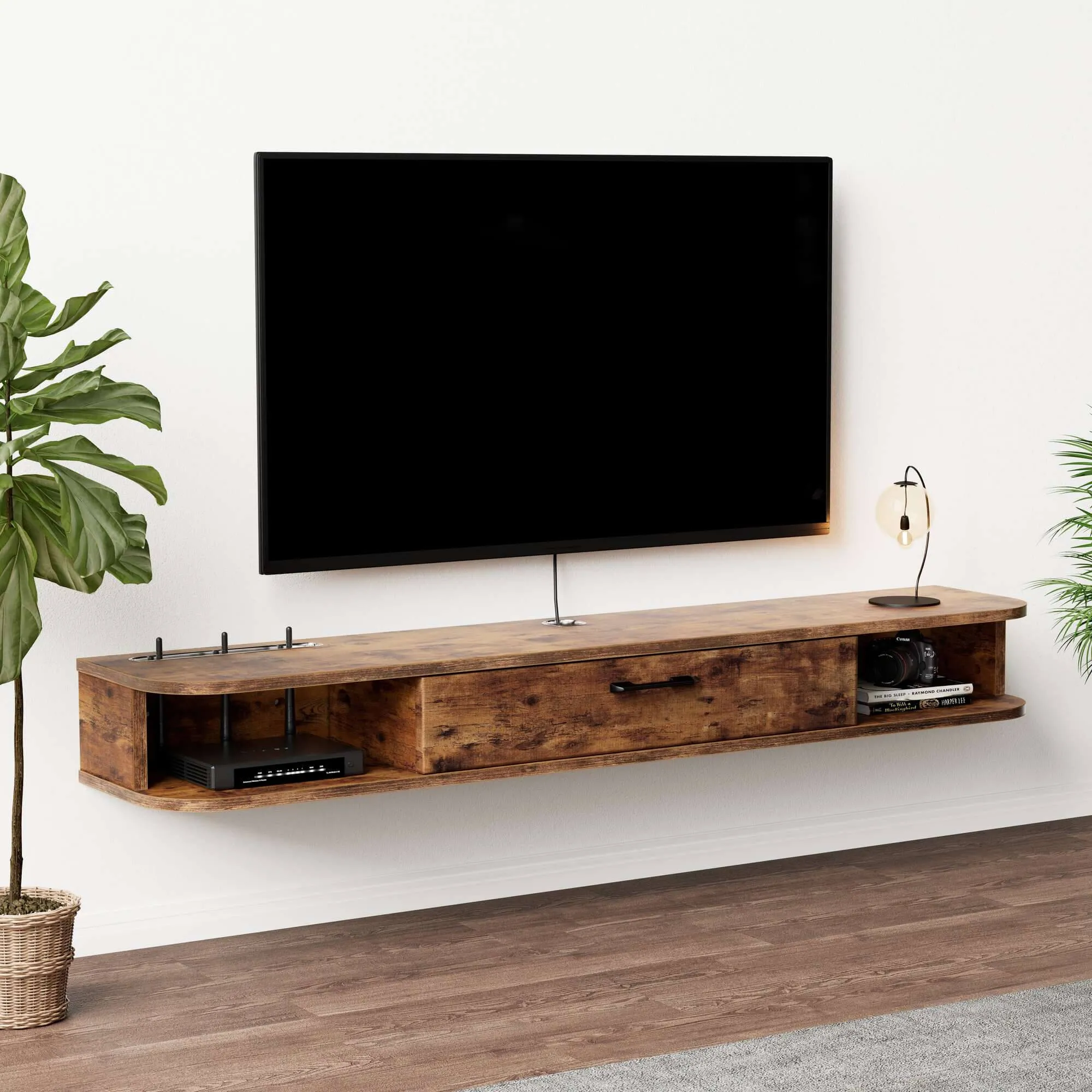 55.12" Eclan Rustic Brown Floating TV Stand