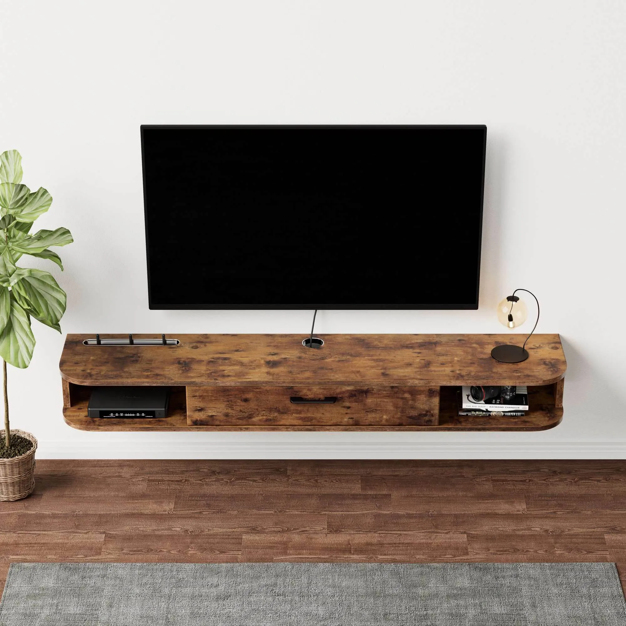 55.12" Eclan Rustic Brown Floating TV Stand
