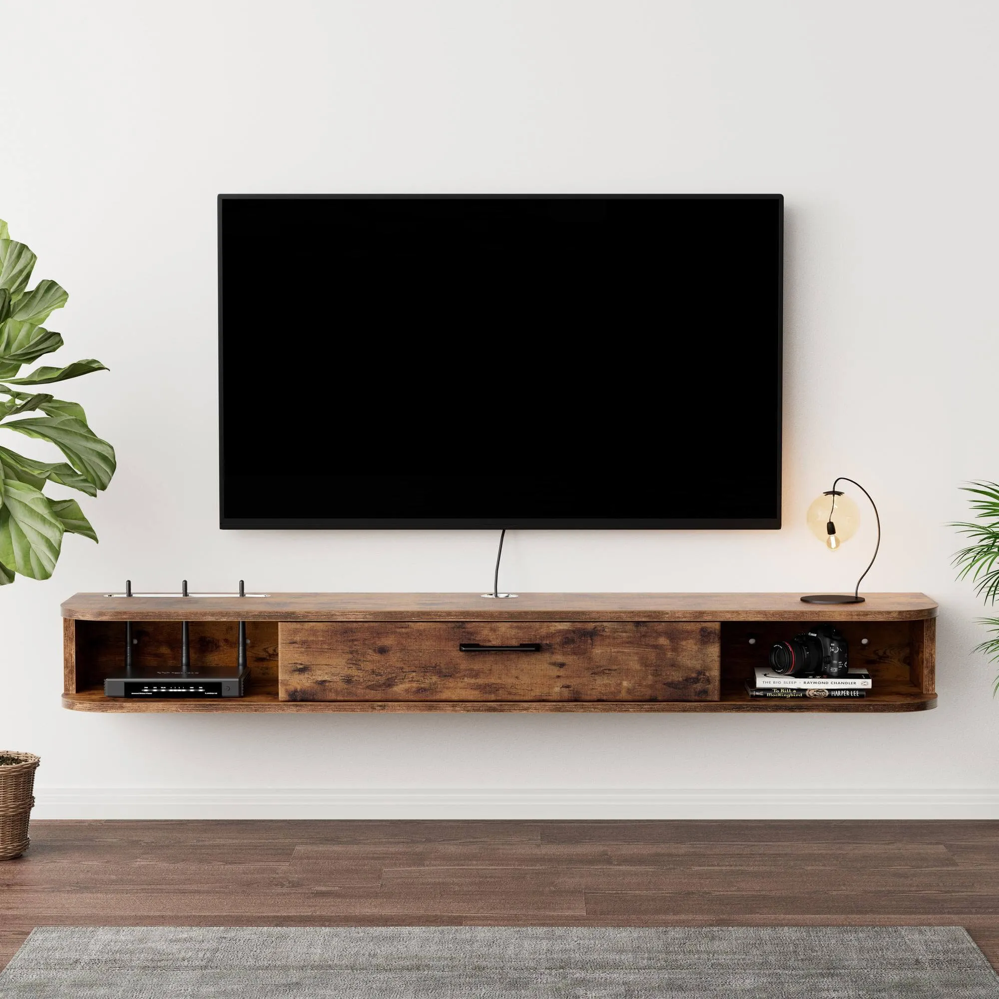 55.12" Eclan Rustic Brown Floating TV Stand