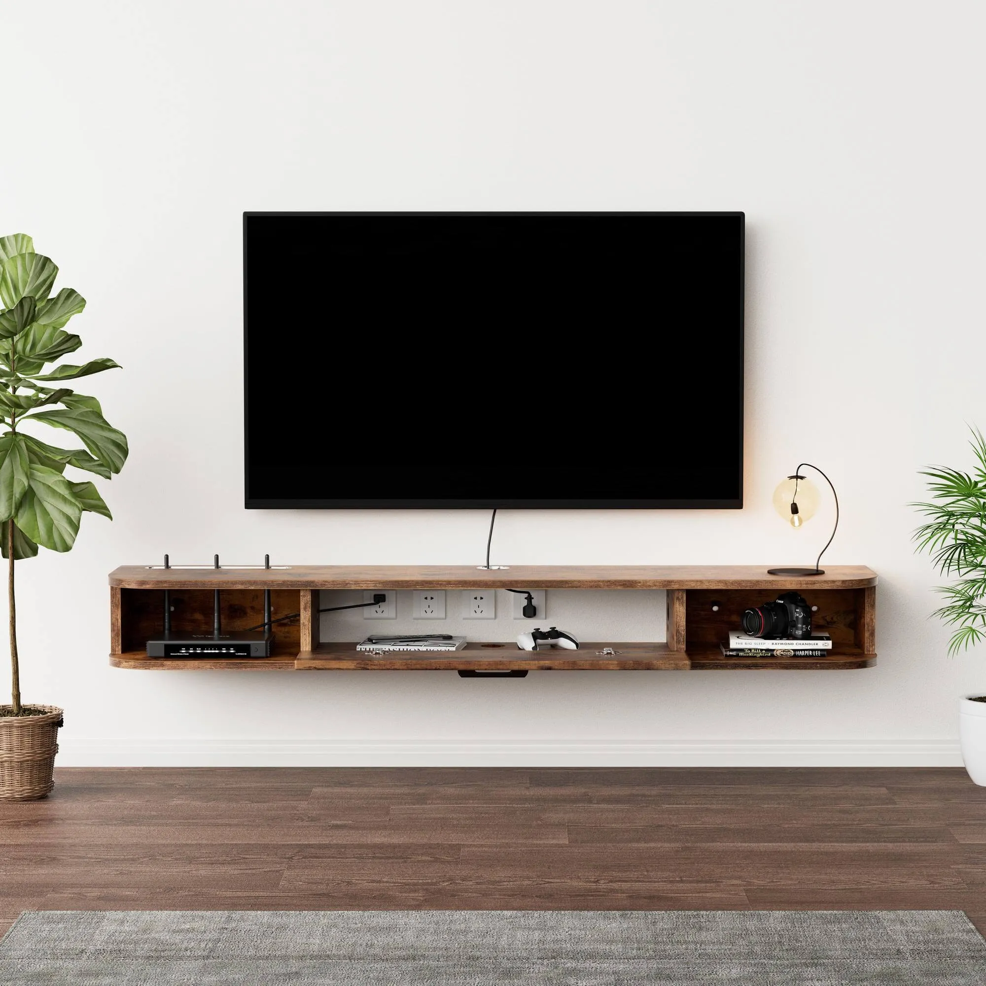 55.12" Eclan Rustic Brown Floating TV Stand