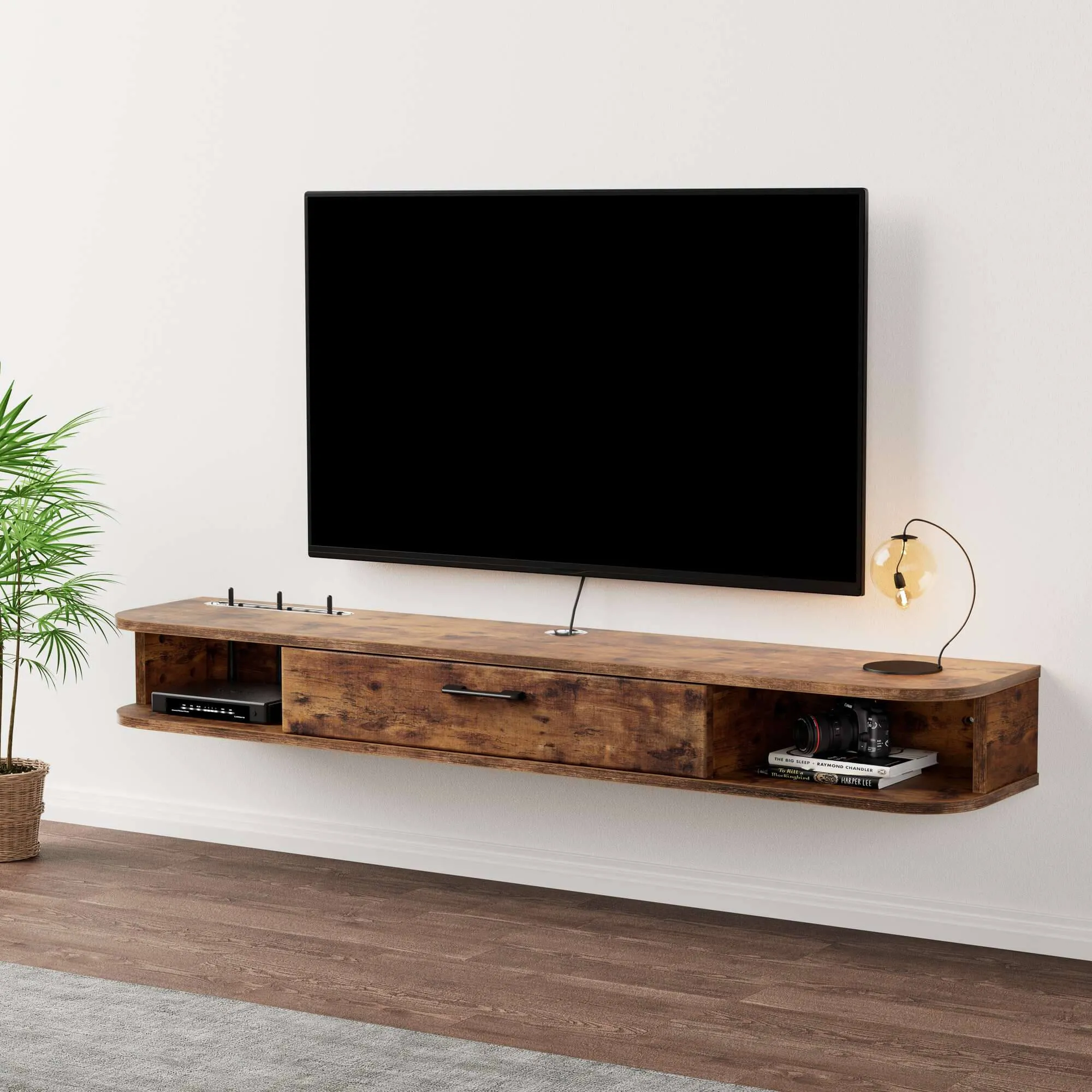55.12" Eclan Rustic Brown Floating TV Stand