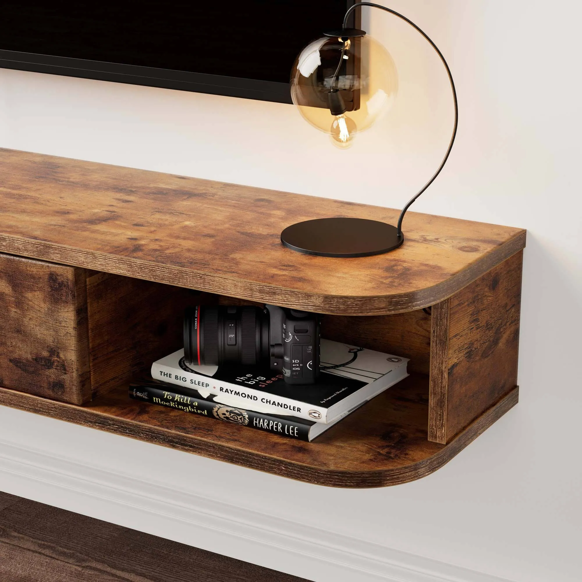 55.12" Eclan Rustic Brown Floating TV Stand
