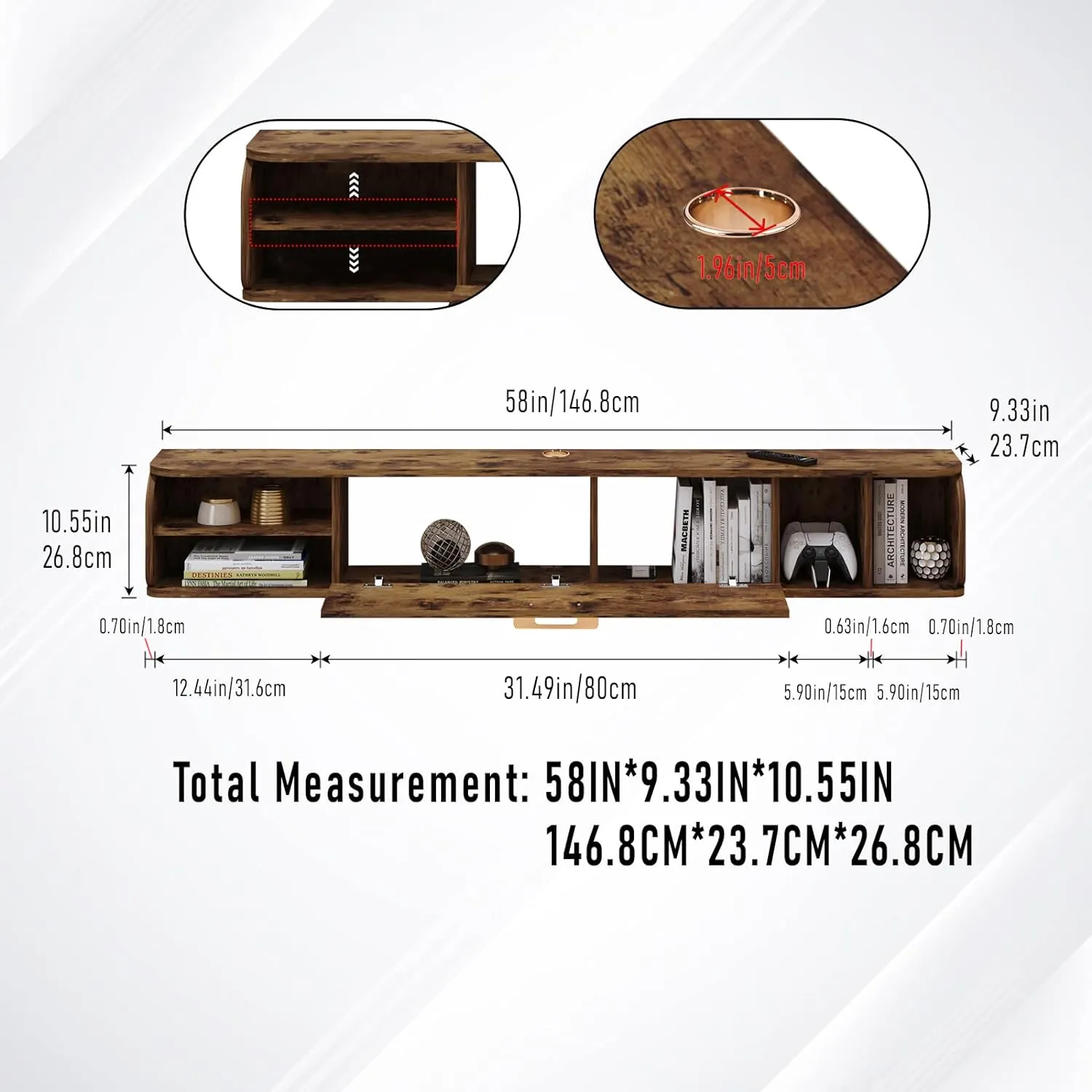 58" Prima TV Stand Rustic Brown