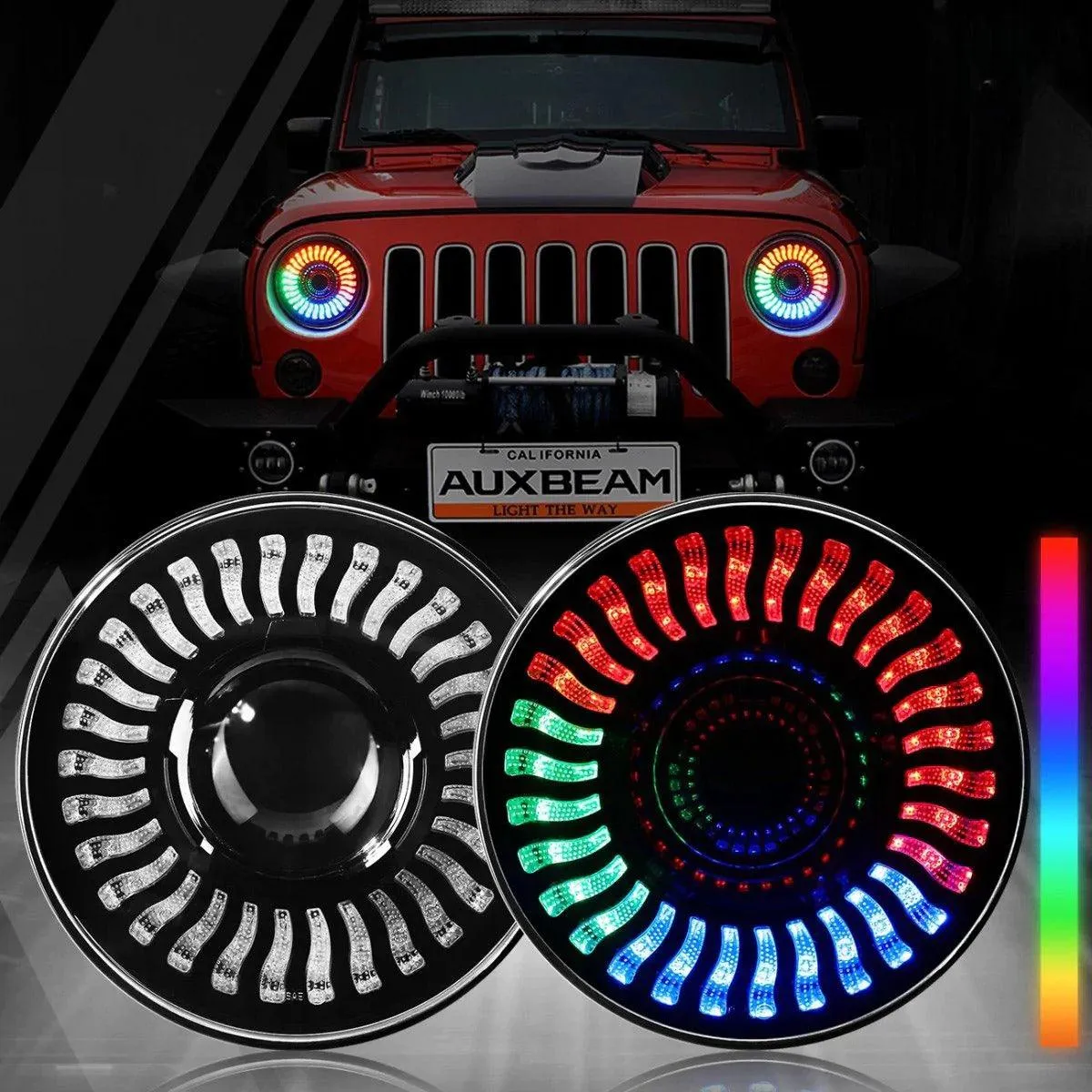 7 inch 80W 8000Lumens LED Headlight RGB Flowing Halo Ring