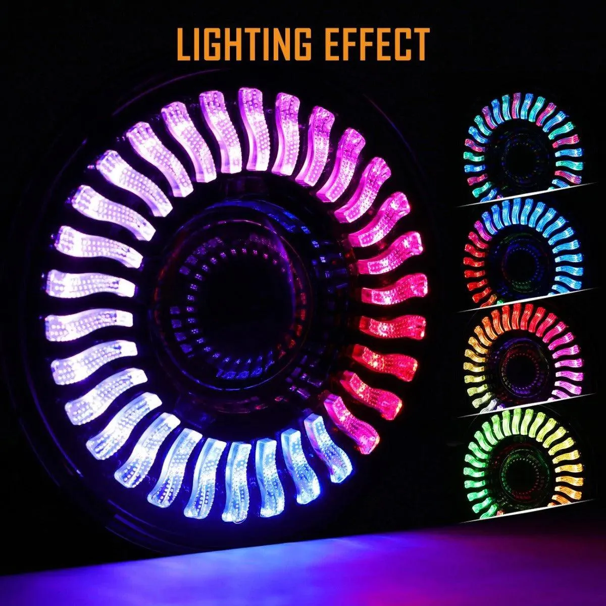 7 inch 80W 8000Lumens LED Headlight RGB Flowing Halo Ring