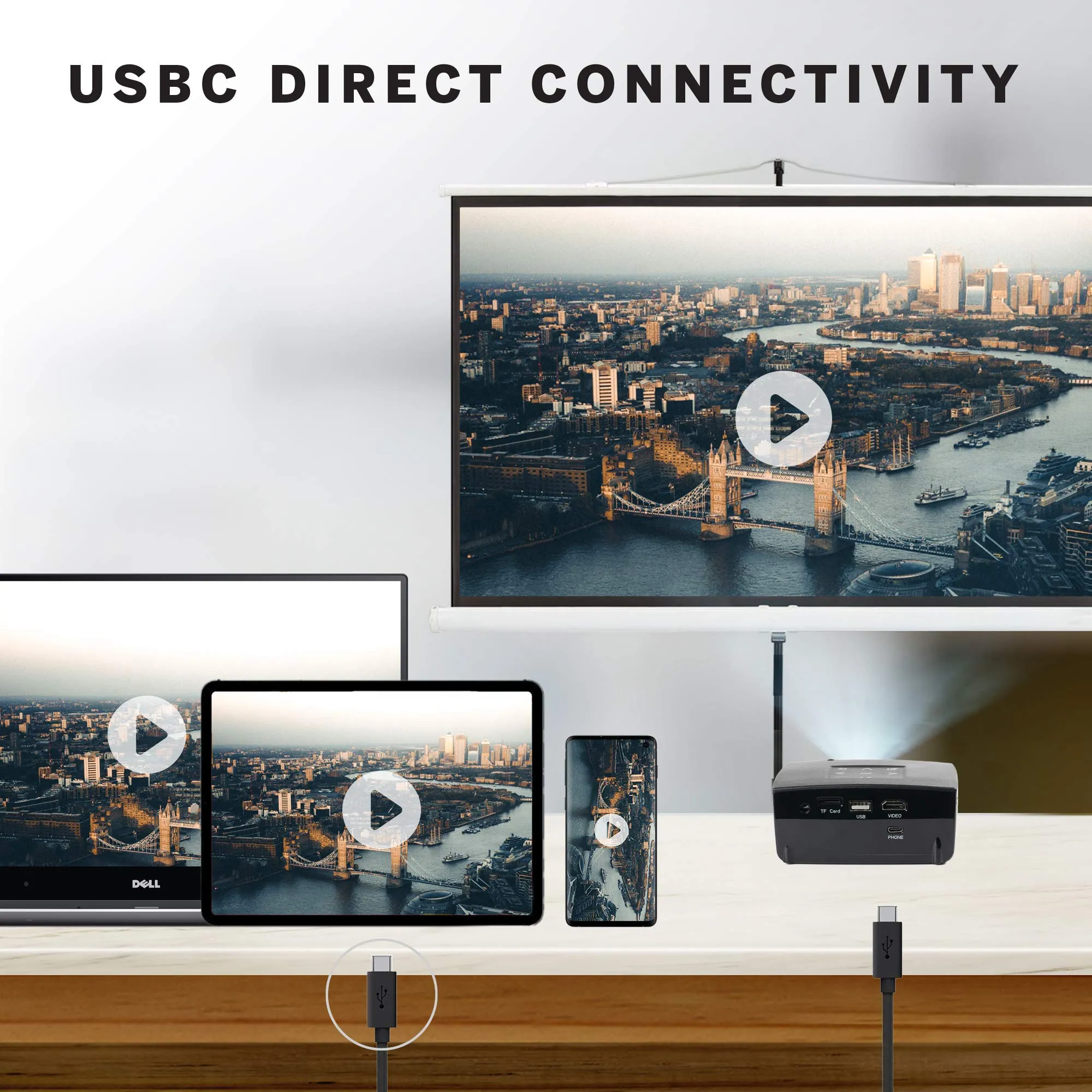 AAXA S2 Mini LED Projector, USBC Smartphone Laptop Mirroring, 6 Hour Built-in Battery, 720p HD Native Resolution (Support 1080p) Portable Projector, Keystone, HDMI, USB, Onboard Media Player, DLP
