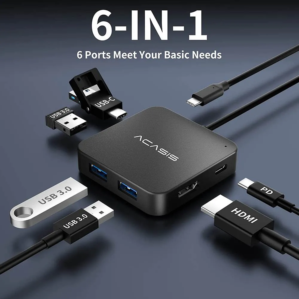 Acasis 6 in 1 4K 30Hz USB C Hub Multiport Adapter for MacBook Pro/Air