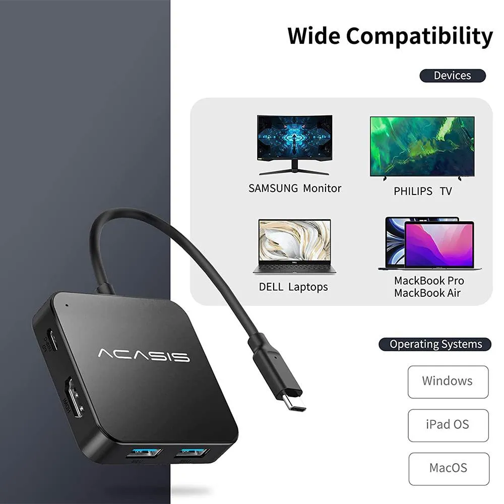 Acasis 6 in 1 4K 30Hz USB C Hub Multiport Adapter for MacBook Pro/Air