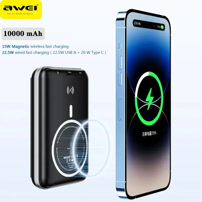 Awei Wireless Charging Power Bank with 10000mAh / 22.5W