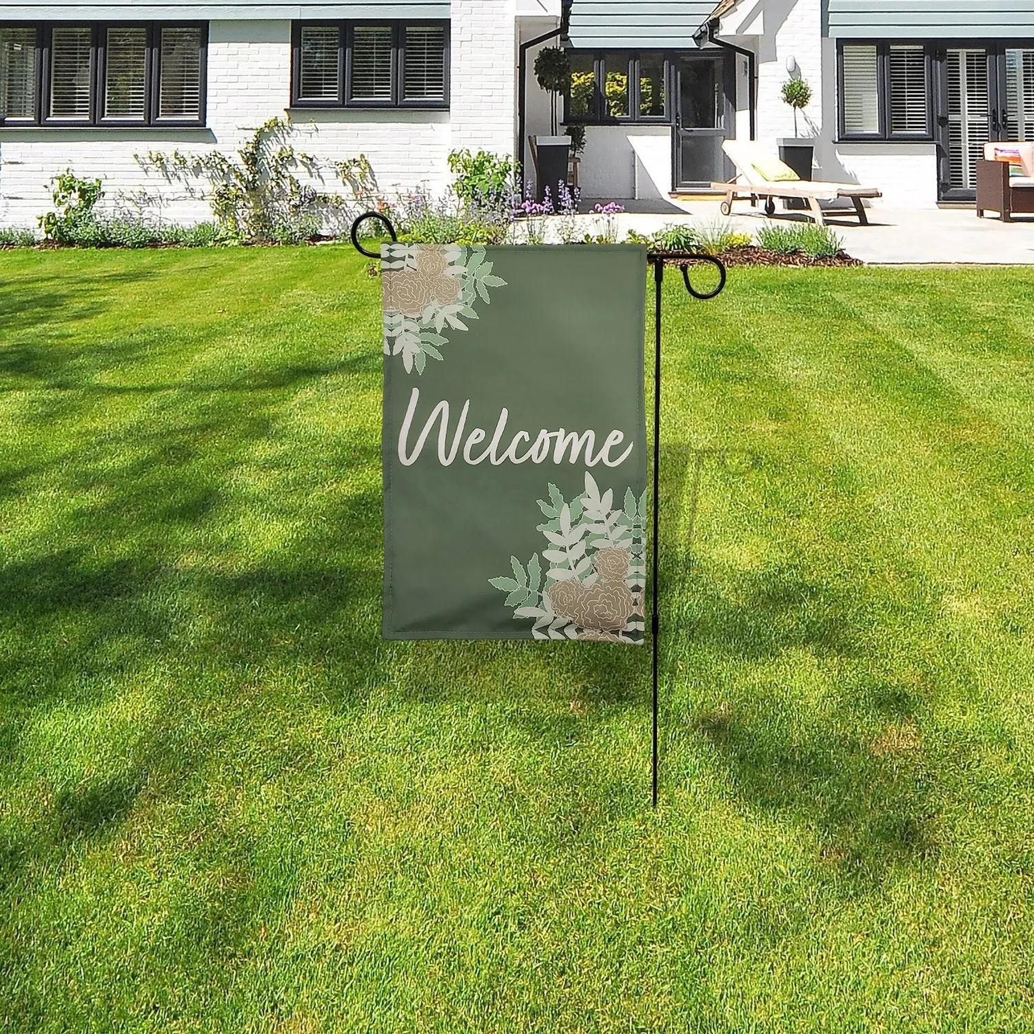 Battery-Operated Lighted LED Outdoor Banner with Garden Flag Stand - Welcome