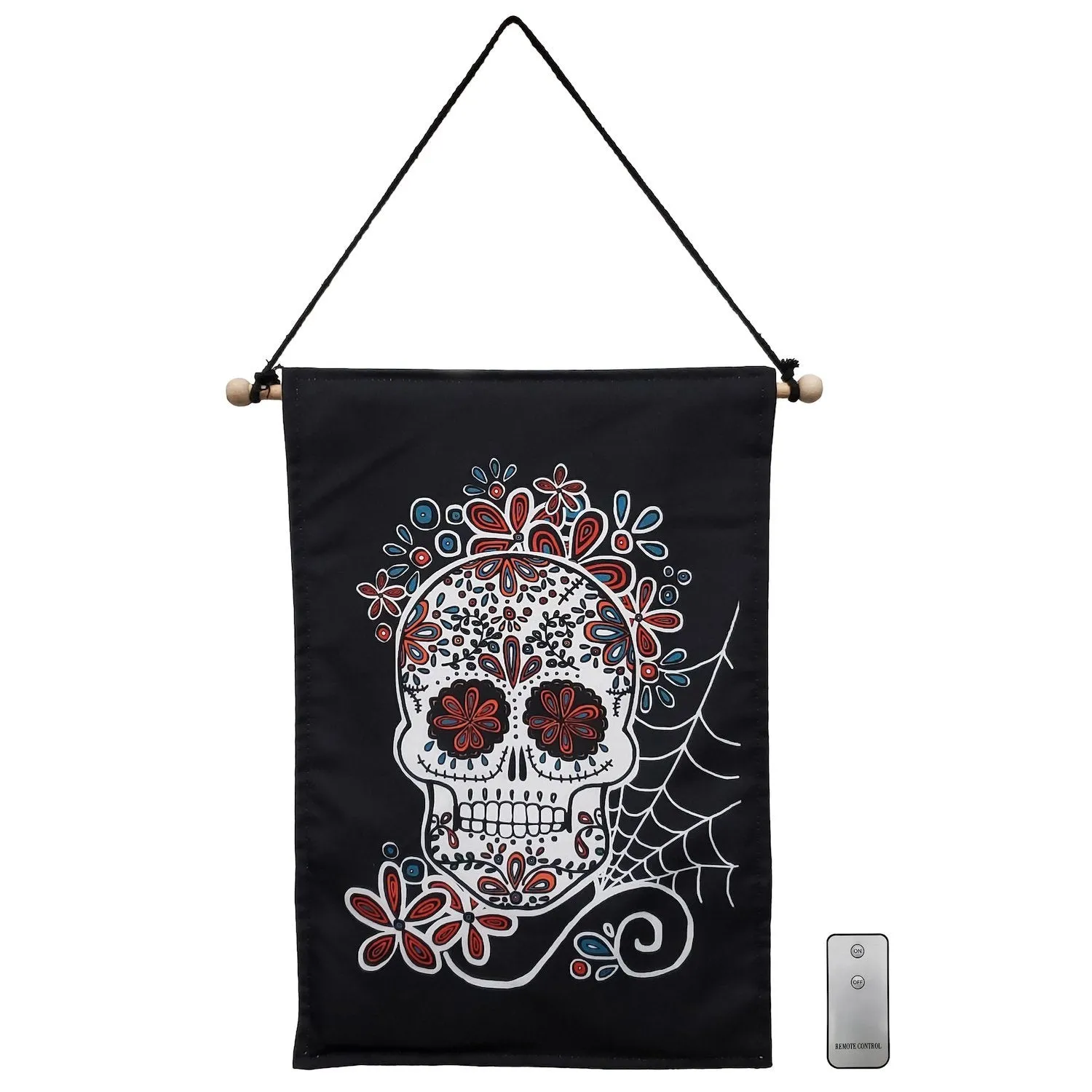 Battery-Operated Lighted Wall Banner - Sugar Skull