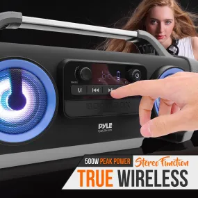 Bluetooth Boombox Karaoke Speaker System - Wireless & Portable Stereo Radio Speaker With Wired Handheld Microphone, Flashing Dj Party Lights, Fm Radio