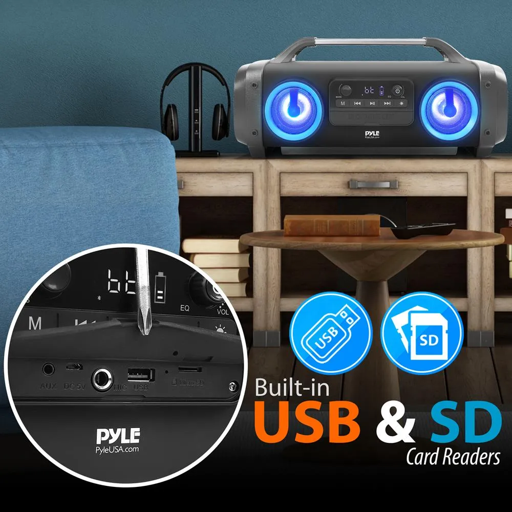 Bluetooth Boombox Karaoke Speaker System - Wireless & Portable Stereo Radio Speaker With Wired Handheld Microphone, Flashing Dj Party Lights, Fm Radio
