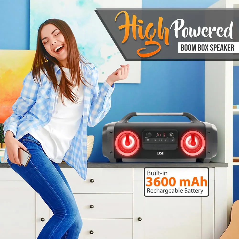 Bluetooth Boombox Karaoke Speaker System - Wireless & Portable Stereo Radio Speaker With Wired Handheld Microphone, Flashing Dj Party Lights, Fm Radio