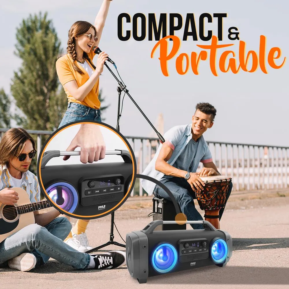 Bluetooth Boombox Karaoke Speaker System - Wireless & Portable Stereo Radio Speaker With Wired Handheld Microphone, Flashing Dj Party Lights, Fm Radio