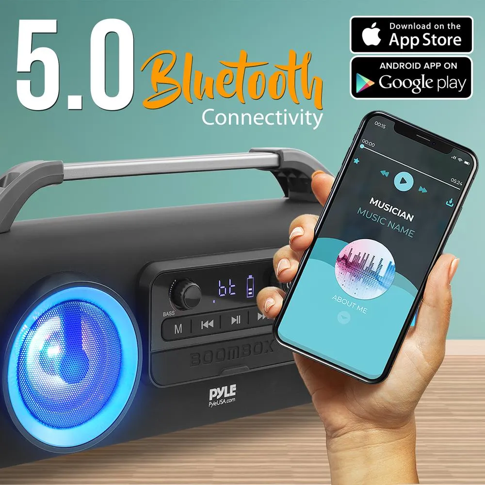 Bluetooth Boombox Karaoke Speaker System - Wireless & Portable Stereo Radio Speaker With Wired Handheld Microphone, Flashing Dj Party Lights, Fm Radio