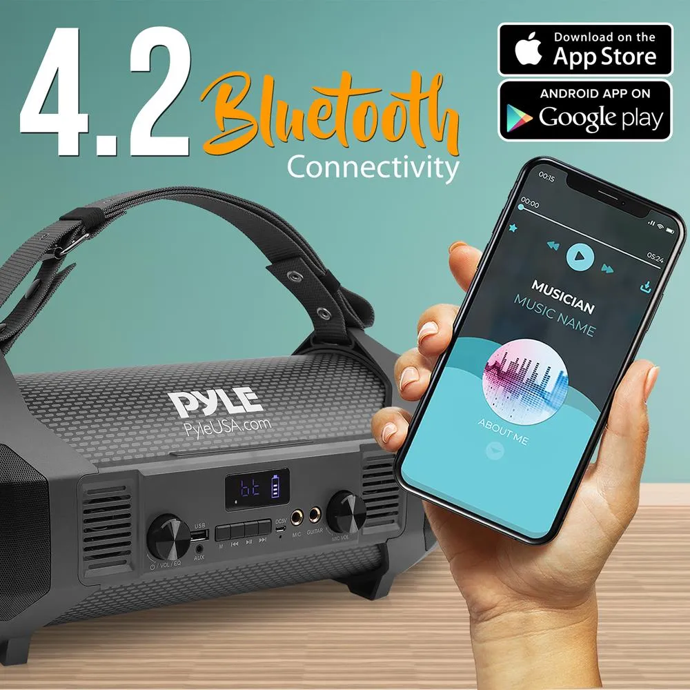 Bluetooth Boombox Karaoke Speaker System - Wireless & Portable Stereo Radio Speaker With Wired Handheld Microphone, Fm Radio