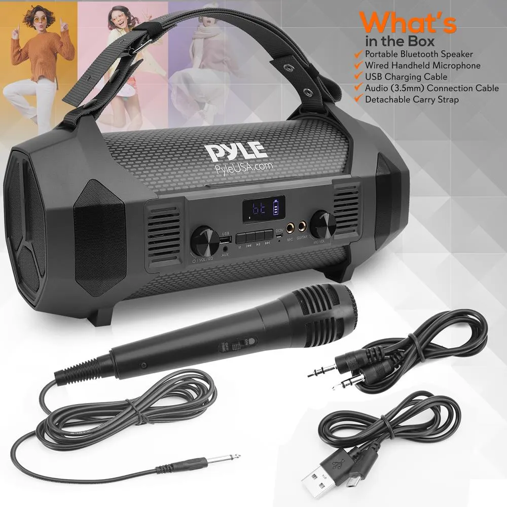 Bluetooth Boombox Karaoke Speaker System - Wireless & Portable Stereo Radio Speaker With Wired Handheld Microphone, Fm Radio