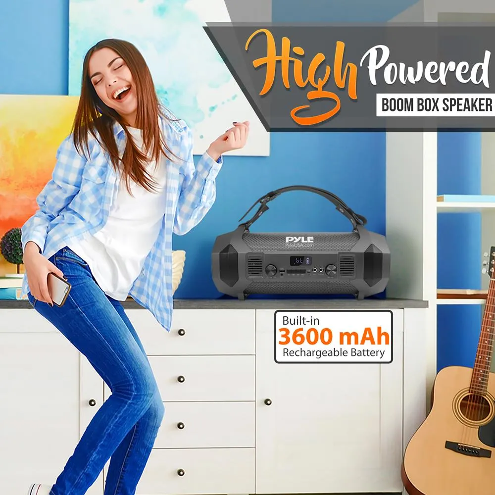 Bluetooth Boombox Karaoke Speaker System - Wireless & Portable Stereo Radio Speaker With Wired Handheld Microphone, Fm Radio