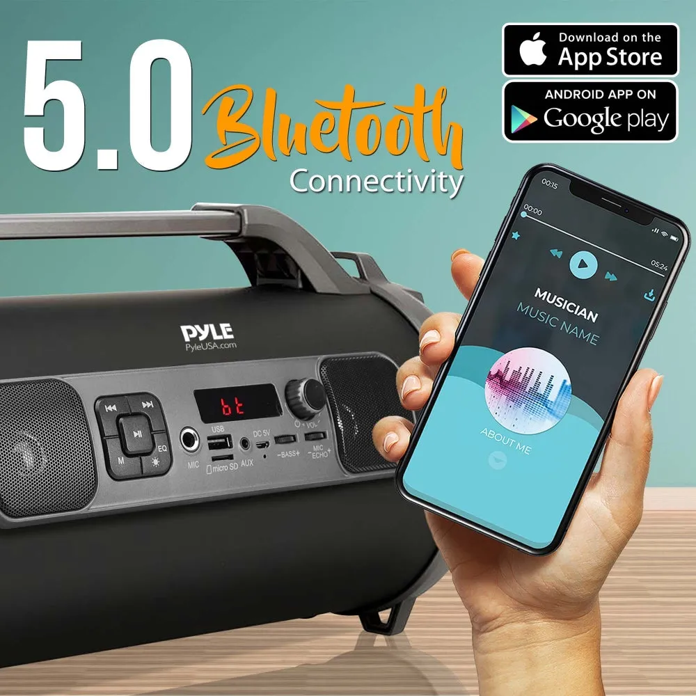 Bluetooth Boombox Speaker System - Wireless & Portable Stereo Radio Speaker With Flashing Dj Party Lights, Fm Radio