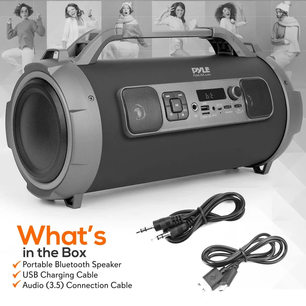 Bluetooth Boombox Speaker System - Wireless & Portable Stereo Radio Speaker With Flashing Dj Party Lights, Fm Radio
