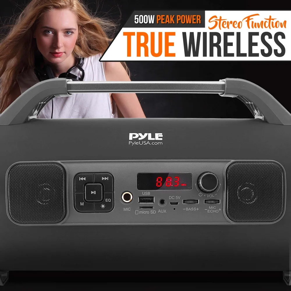 Bluetooth Boombox Speaker System - Wireless & Portable Stereo Radio Speaker With Flashing Dj Party Lights, Fm Radio