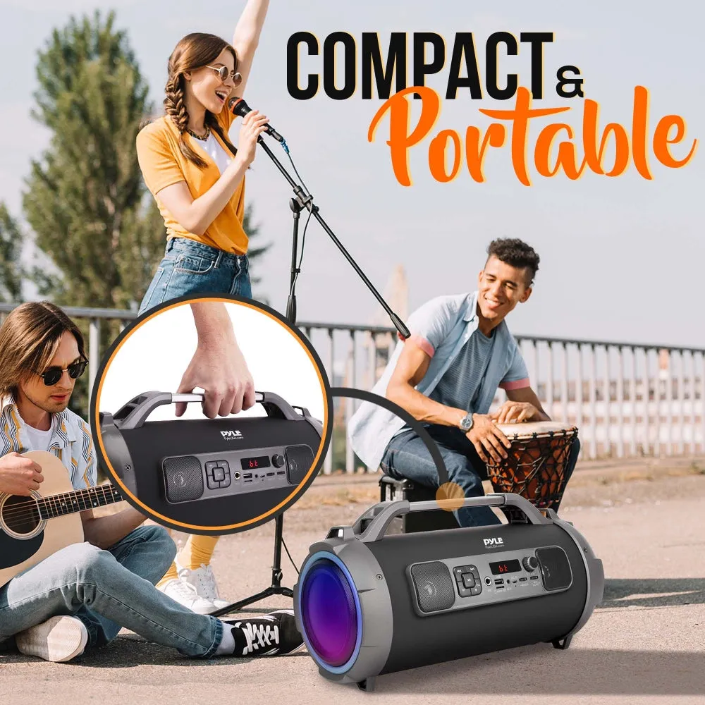Bluetooth Boombox Speaker System - Wireless & Portable Stereo Radio Speaker With Flashing Dj Party Lights, Fm Radio