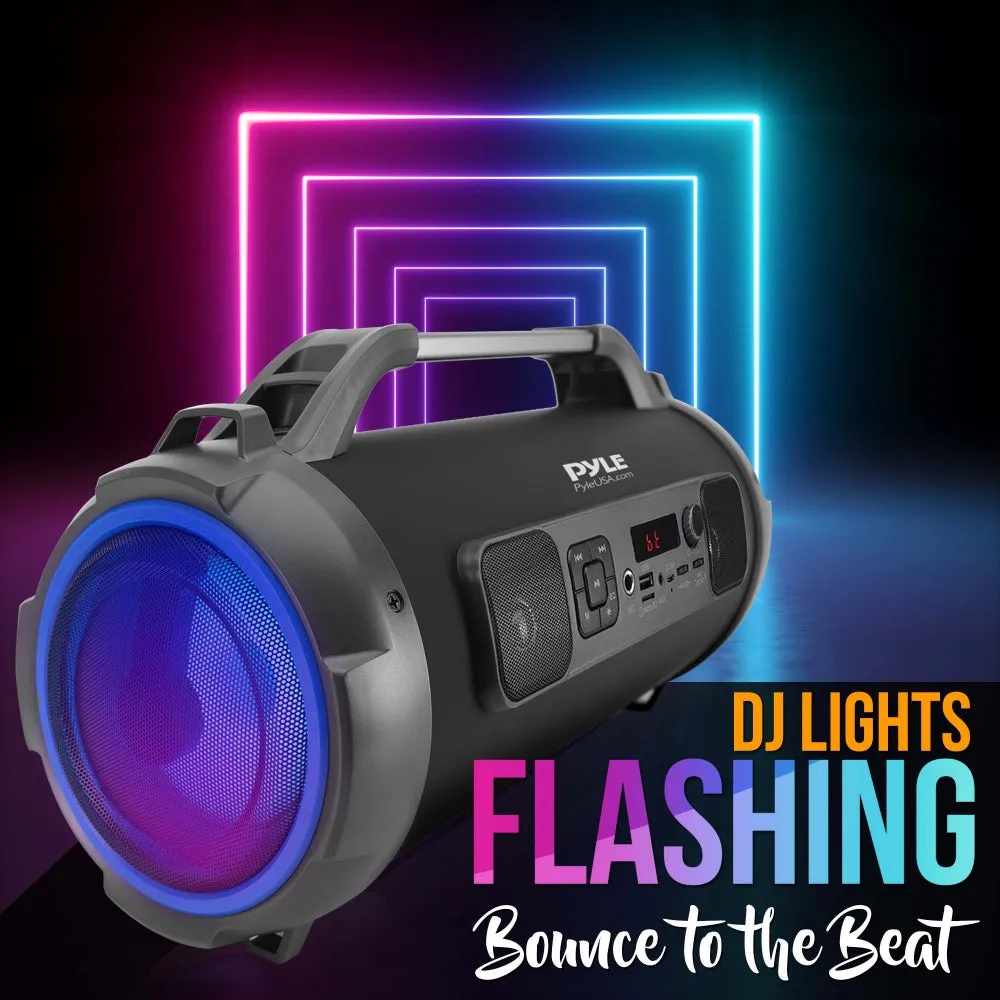 Bluetooth Boombox Speaker System - Wireless & Portable Stereo Radio Speaker With Flashing Dj Party Lights, Fm Radio