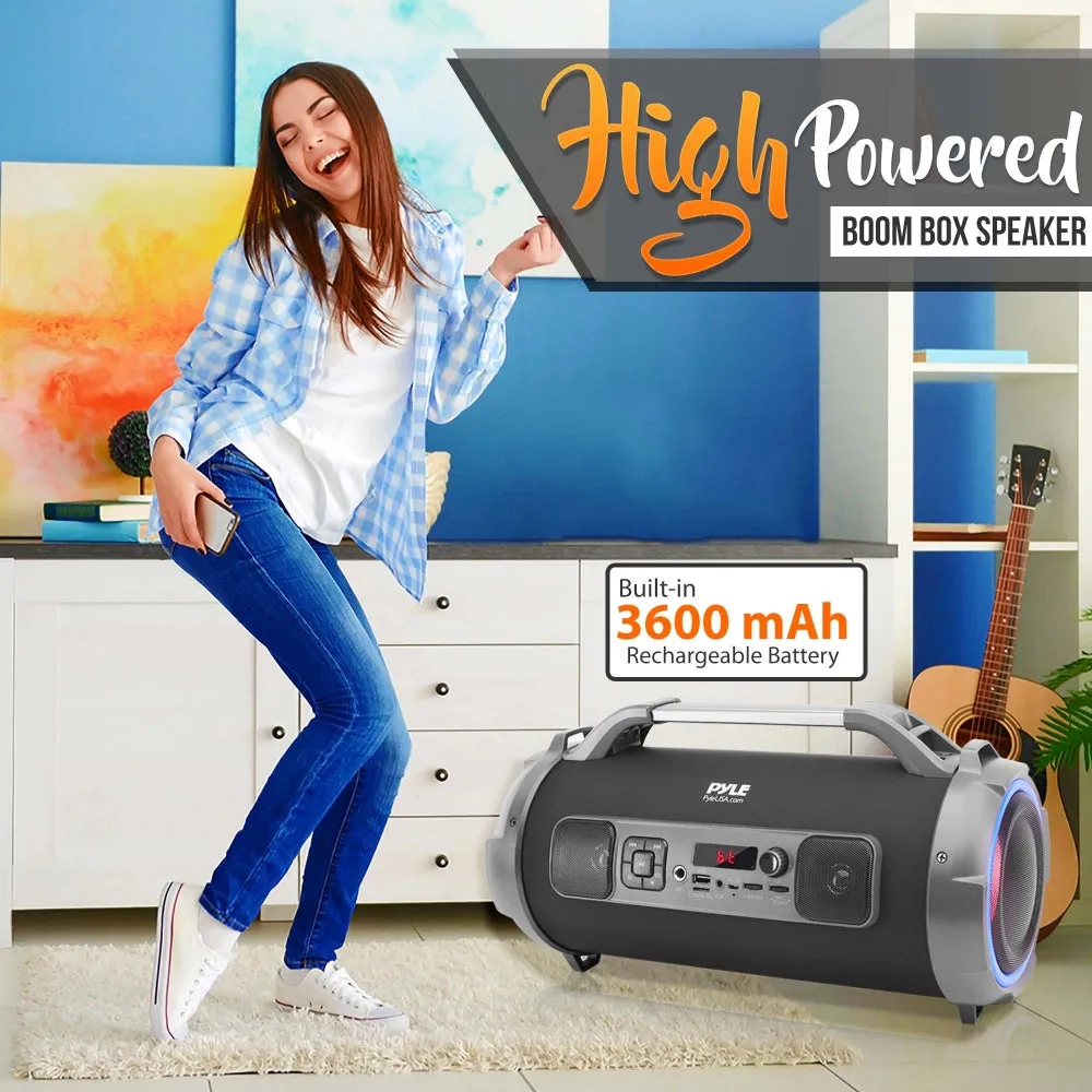 Bluetooth Boombox Speaker System - Wireless & Portable Stereo Radio Speaker With Flashing Dj Party Lights, Fm Radio