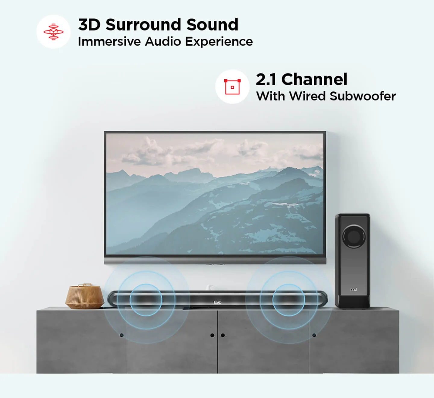 boAt Aavante Bar 1680D | 120W RMS Dolby Soundbar with Wired Subwoofer, 2.1 Channel, Bluetooth, USB, AUX, HDMI (ARC)