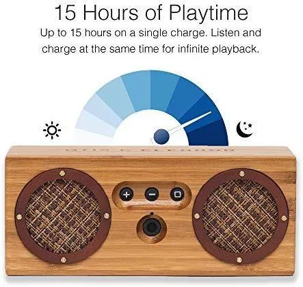 Bongo Bamboo Bluetooth Speaker - Portable & Wireless Retro Wood Design - Vintage Black & White
