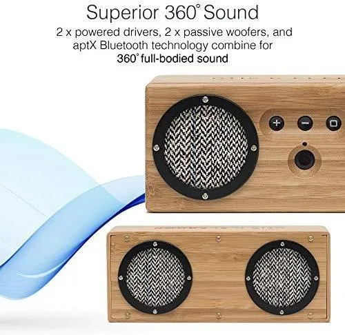 Bongo Bamboo Bluetooth Speaker - Portable & Wireless Retro Wood Design - Vintage Black & White