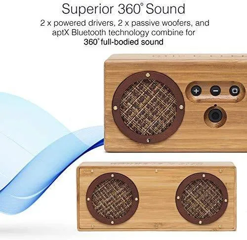 Bongo Bamboo Bluetooth Speaker - Portable & Wireless Retro Wood Design - Vintage Black & White