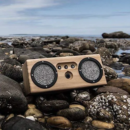 Bongo Bamboo Bluetooth Speaker - Portable & Wireless Retro Wood Design - Vintage Black & White