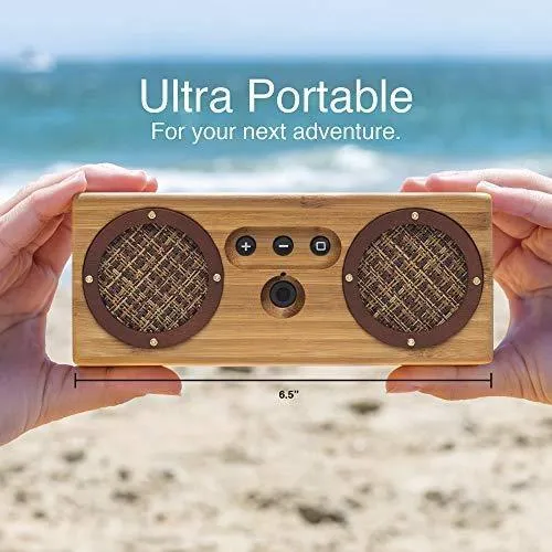 Bongo Bamboo Bluetooth Speaker - Portable & Wireless Retro Wood Design - Vintage Black & White