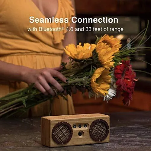 Bongo Bamboo Bluetooth Speaker - Portable & Wireless Retro Wood Design - Vintage Black & White