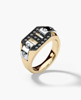 BRIGGS Gold Signet Ring with 0.25ct Black Diamonds