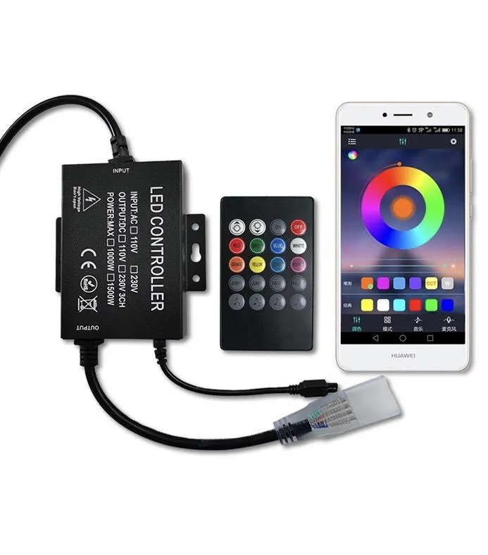 BT-120V Rope Light Remote Control AC 110-240V 1500W Wireless Music IR Remote Control RGB Controller with 24Key Remote for High Voltage 5050 2835 LED Strip Light