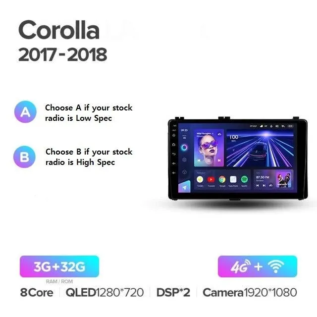 Car Dealz Elite 4G Data Model 10.2" Android 12.0 For Toyota Corolla 11 Auris E180 2017-2018 In Dash Plus OEM Fascia