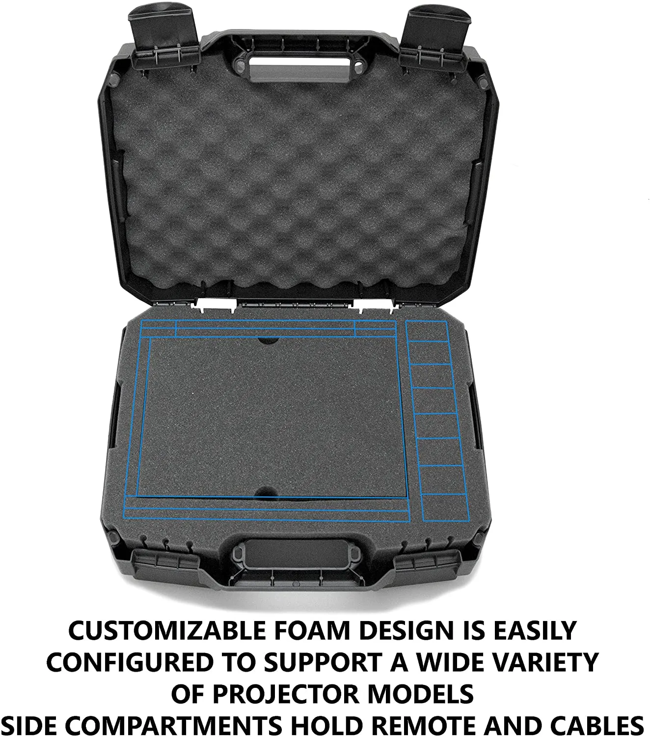 CASEMATIX Projector Travel Case Compatible with Epson VS250 SVGA, VS350 XGA, VS355 WXGA Projectors, HDMI Cable and Remote with Custom Foam